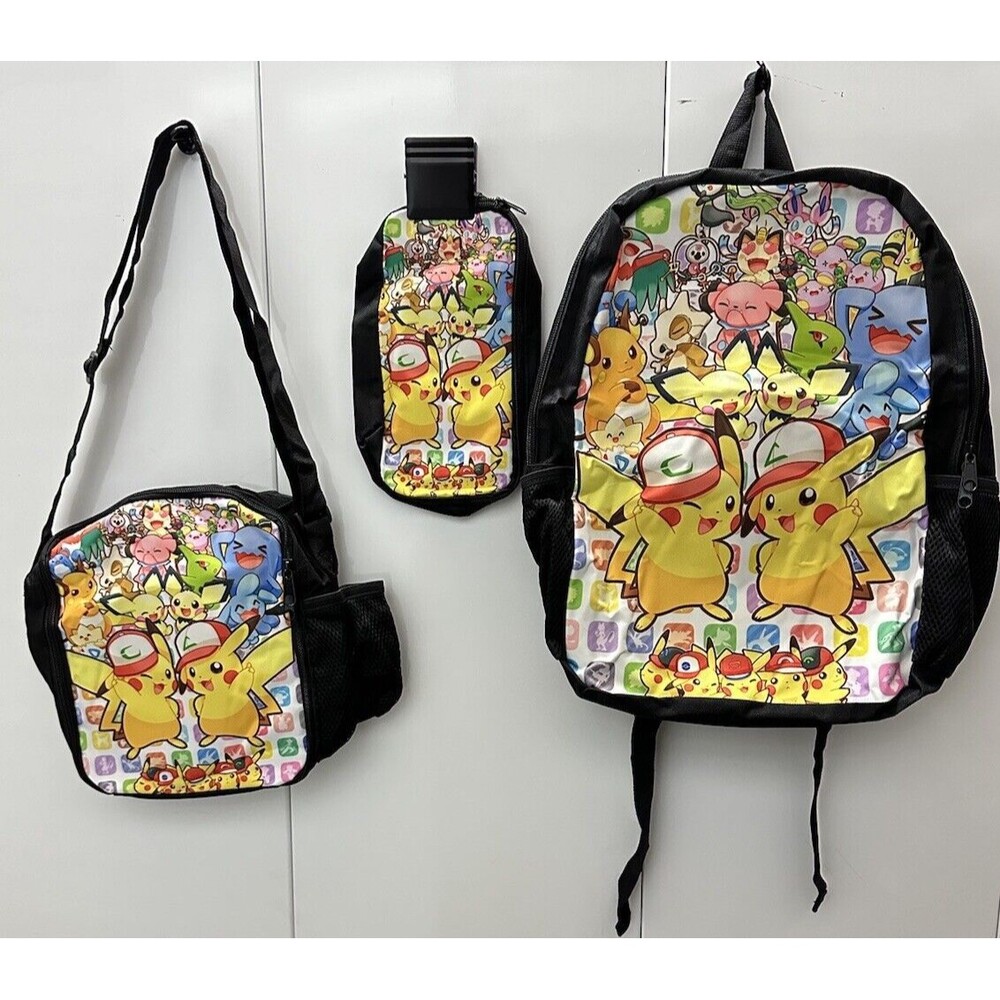 NWOT 3pc Set Pokémon Black Backpack, Lunchbox, Pencil Pouch Pikachu